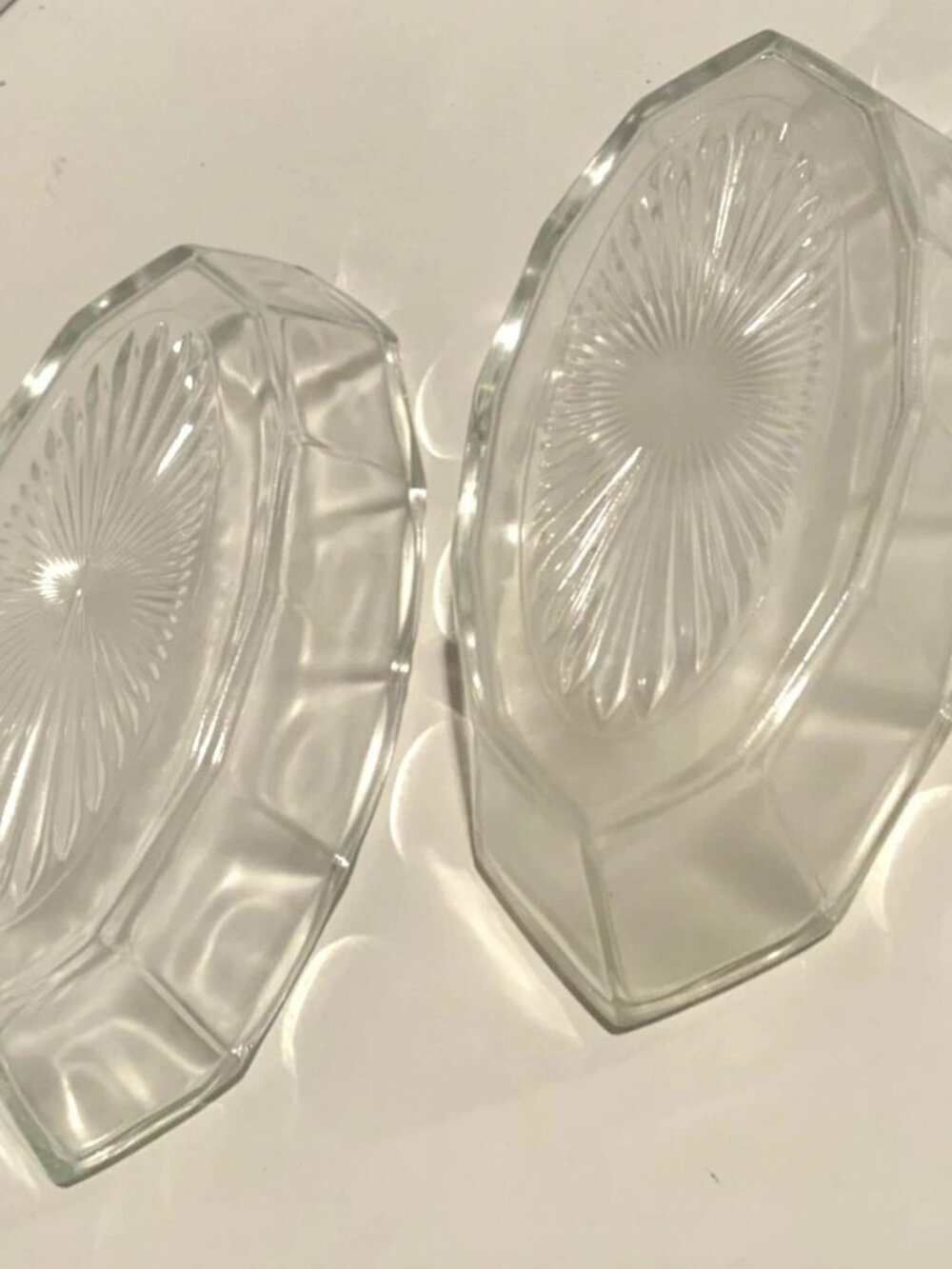 Vintage EAPG Glass Pickle Dishes Set of 2 Starburst